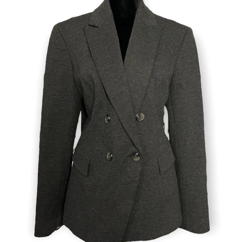 Jones New York Charcoal Gray Blazer Stretch Womens Double Breasted Size 10 Work